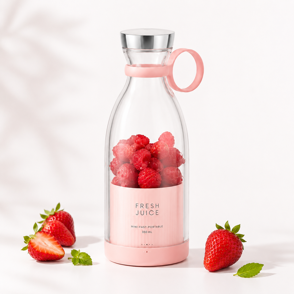 Portable Juicer Bottle 350ml Pink – Fresh Juice Cup with Carry Loop for Smoothies, Fruit Drinks & Travel
