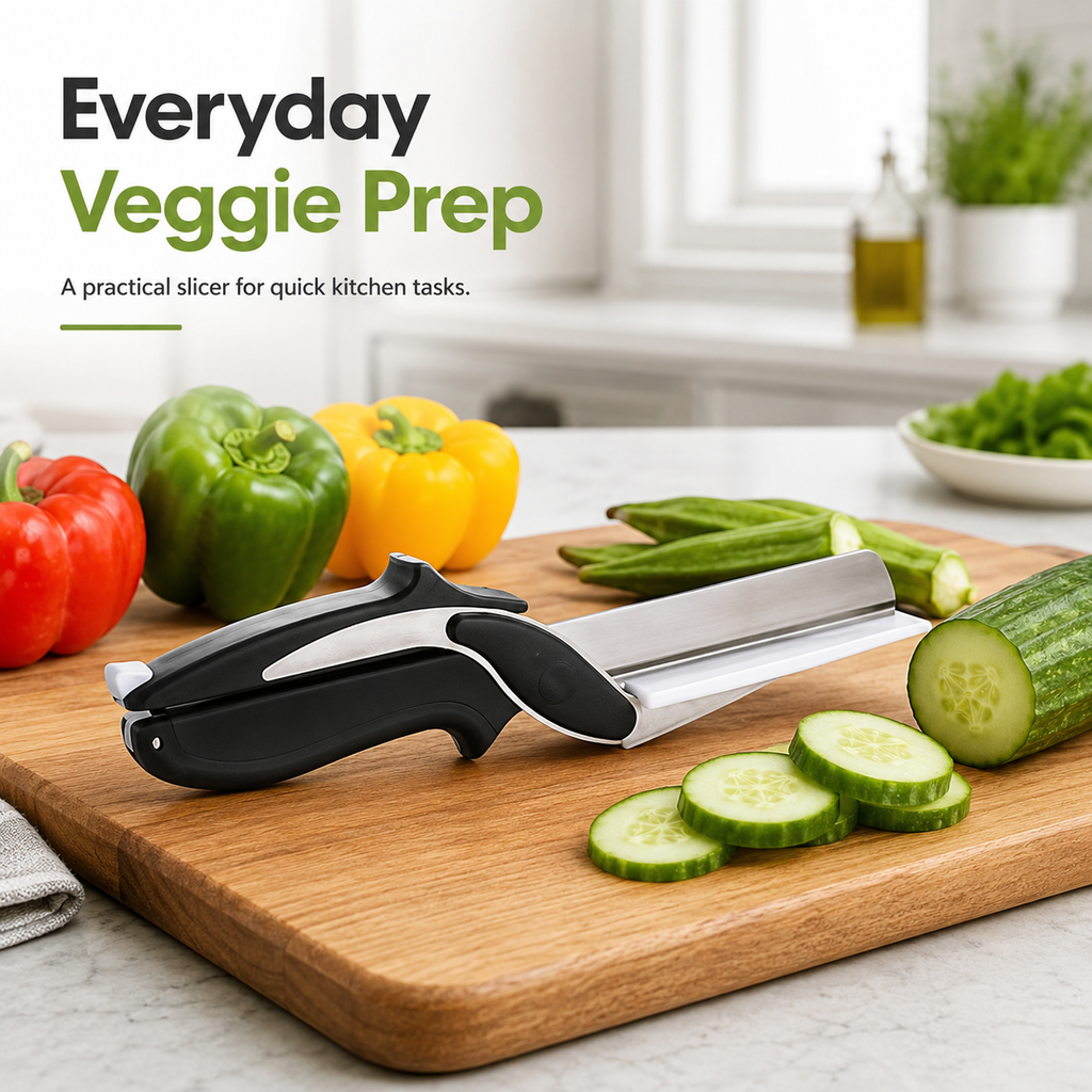 Manual Vegetable Slicer with Ergonomic Handle – Stainless Steel Kitchen Cutter for Cucumber, Okra, Spring Onion & Everyday Vegetable Prep
