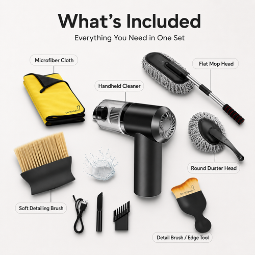 6-in-1 Cleaning Kit for Car, Home & Office | Portable Handheld Cleaning Tool Set with Microfiber Cloth, Detail Brush, Mop Head & Duster Attachments