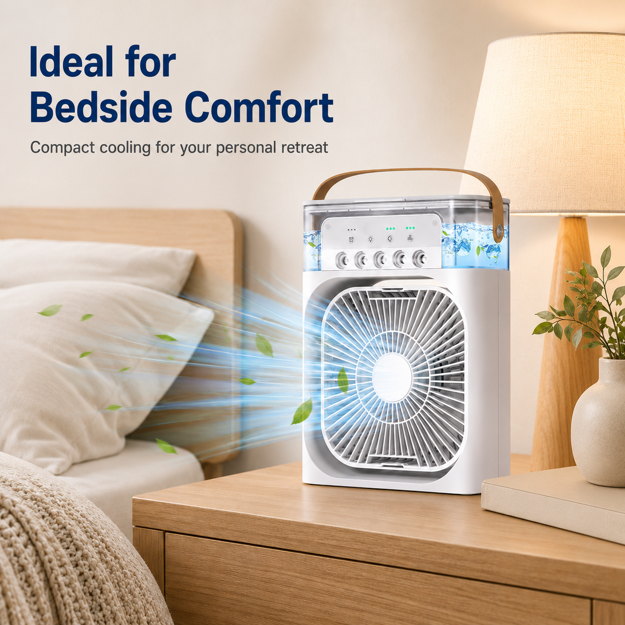 Portable Air Cooler Mini USB Personal Fan with Water Tank, Compact Desktop Cooling Fan for Bedroom, Office, Study Table & Travel