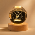 Crystal Deer Lamp with 3D Engraving | Warm LED Night Light with Wooden Base | Perfect Gift for Bedroom, Home Decor & Loved Ones