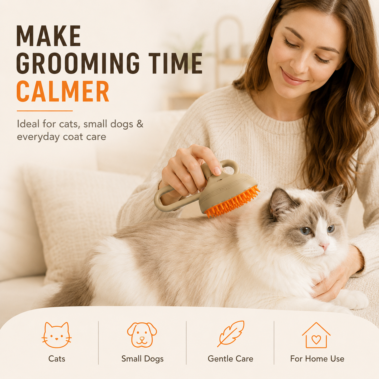 ZUVIFY 3-in-1 Pet Grooming Brush with Fine Mist Spray, Soft Silicone Bristles & USB-C Charging – Hair Removal Brush for Cats and Small Dogs