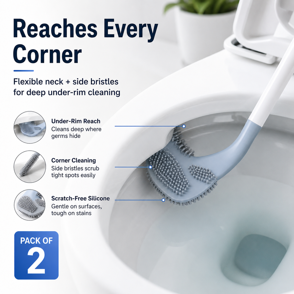 Golf Brush Toilet Brush Pack of 2 – 360° Silicone Toilet Cleaning Brush with Flexible Head, Deep Cleaning Bristles, Quick Dry Bathroom Cleaner Brush