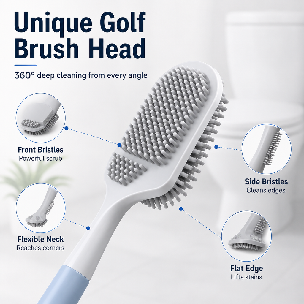 Golf Brush Toilet Brush Pack of 2 – 360° Silicone Toilet Cleaning Brush with Flexible Head, Deep Cleaning Bristles, Quick Dry Bathroom Cleaner Brush