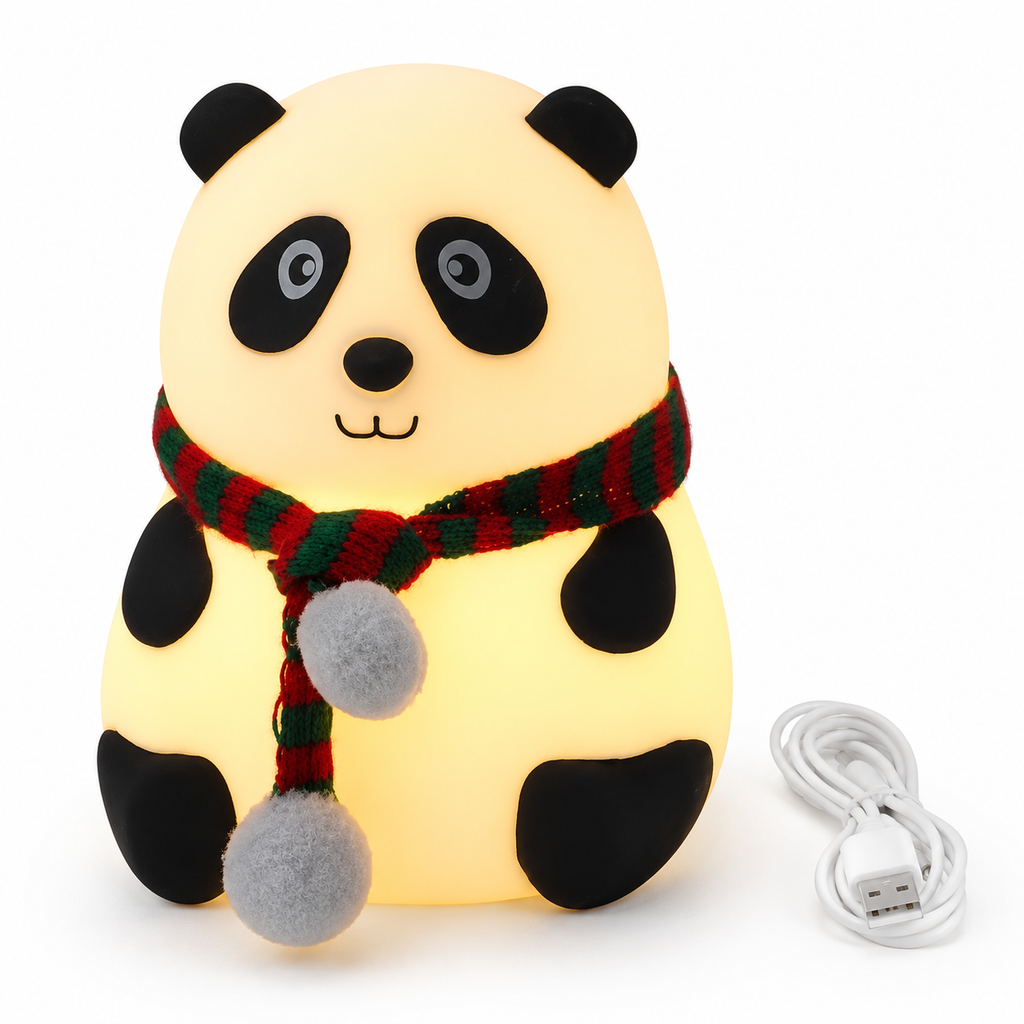 Cute Panda Night Light for Kids | USB Rechargeable Silicone Bedside Lamp with 7 Color Modes & Tap Control